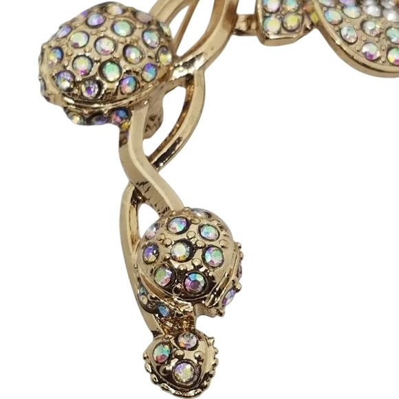 VINTAGE GOLDTONE & AURORA BOREALIS RHINESTONE FLOWERS ON STEM BROOCH - Picture 5 of 7